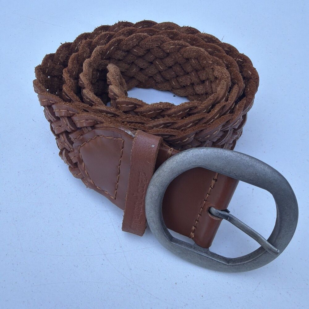 Vtg AEROPOSTALE Brown Braided Woven Leather Belt 39” Long Adjustable Waist